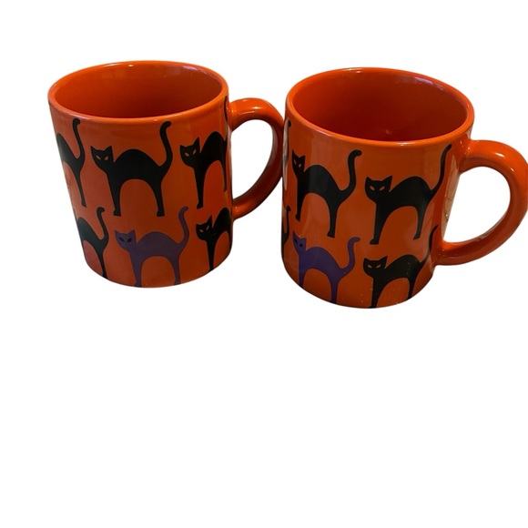 Crate & Barrel Orange Black Cat Patterned Mini Mugs 3” - Picture 1 of 6